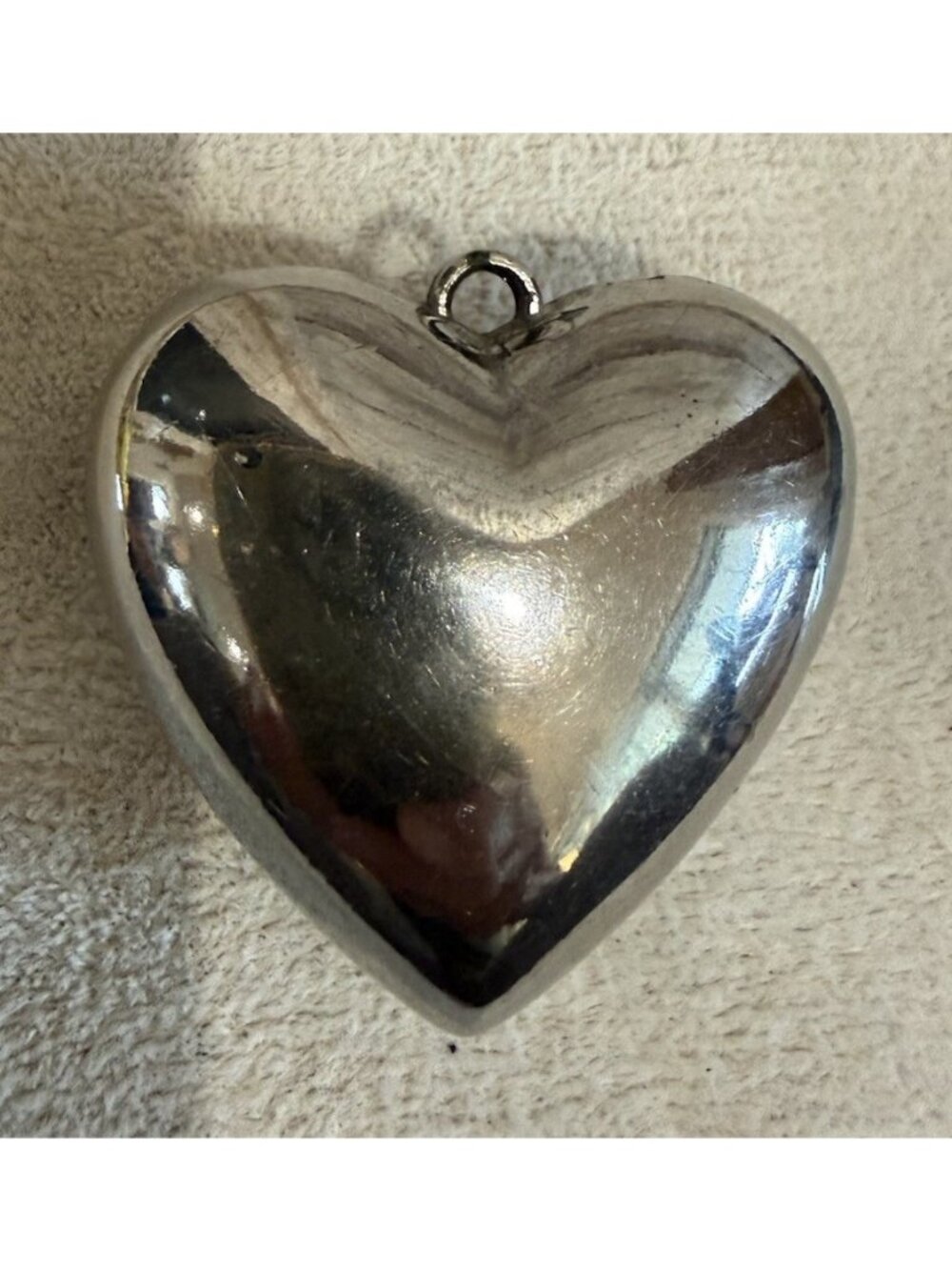 Vintage Large Puffy Heart Silver Tone Pendant 1.5”